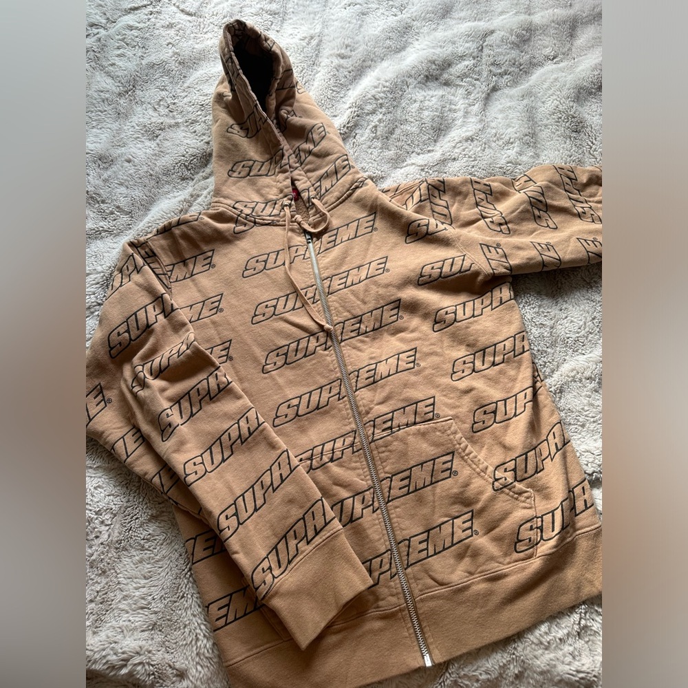 Supreme Repeat Zip Up Hooded Sweatshirt Light Brown Size M